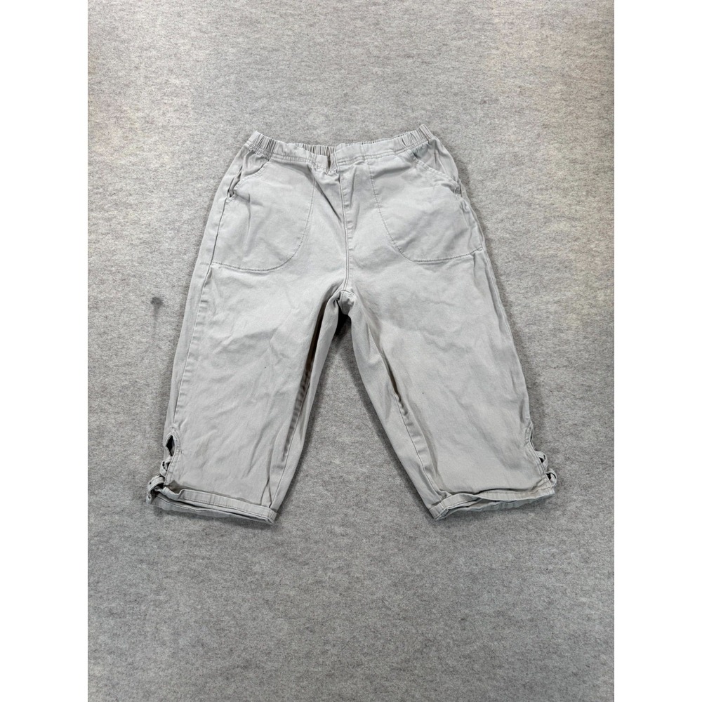 Croft & Barrow Capri Pants Womens Medium Light Gray Cotton Stretch Lace Up Hem